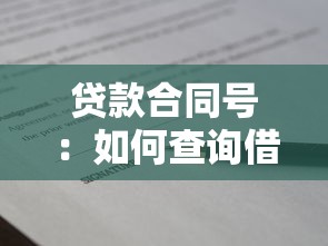 贷款合同号：如何查询借款协议编号