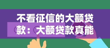 不看征信的大额贷款：大额贷款真能不查征信吗