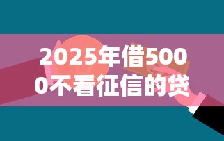 2025年借5000不看征信的贷款，汇总五个2025最新征信不好借钱的平台