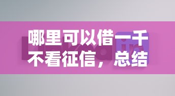 哪里可以借一千不看征信，总结五个2025最新网络借钱平台