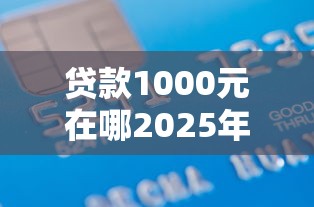 贷款1000元在哪2025年往这儿瞧！评点5个借款1000元在平台