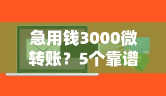 急用钱3000微转账？5个靠谱正规官方贷款平台推荐