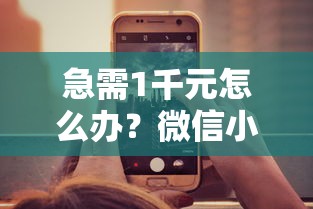 急需1千元怎么办？微信小程序登记借钱试试这8个无门槛平台